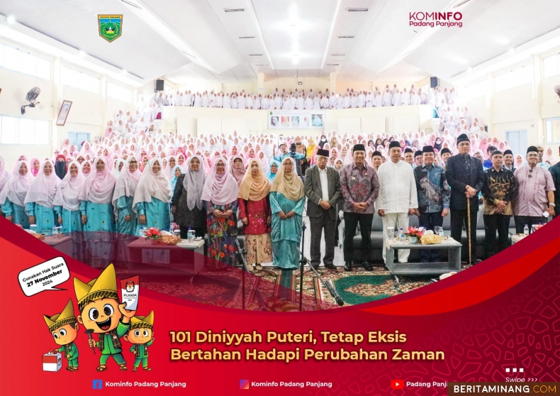 Penjabat (Pj) Wali Kota Padang Panjang, Sonny Budaya Putra, AP, M.Si saat hadiri resepsi Milad 101 Diniyyah Puteri yang mengusung tema Menyongsong Abad ke-2, Jumat (1/11/2024) di Aula Zainuddin Labay El Yunusy. Foto: Kominfo Padang Panjang