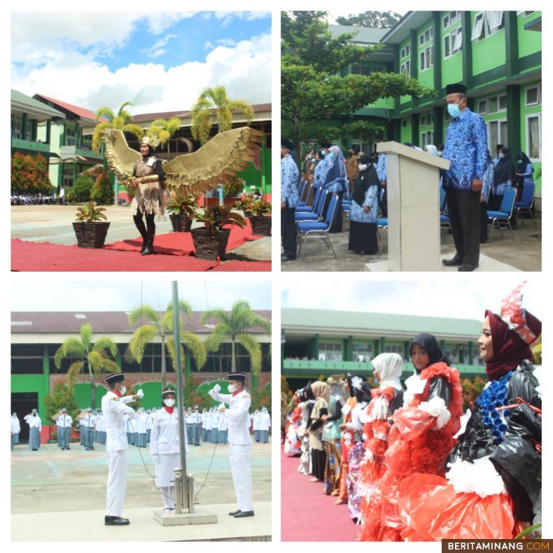 Rangkaian upacara Hut RI ke-76 dan kegiatan fashion show di SMA Negeri 1 Solsel, Selasa (17/8/2021). Foto: Afrizal. A