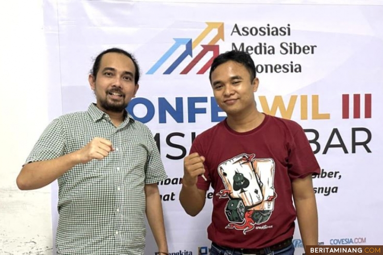 CEO Langgam.id Andri El Faruqi dan Pemimpin Redaksi Klikpositif.com Andika D Khagen terpilih secara aklamasi menjadi ketua dan sekretaris Asosiasi Media Siber Indonesia (AMSI) wilayah Sumbar periode 2024-2028. Foto: AMSI Sumbar