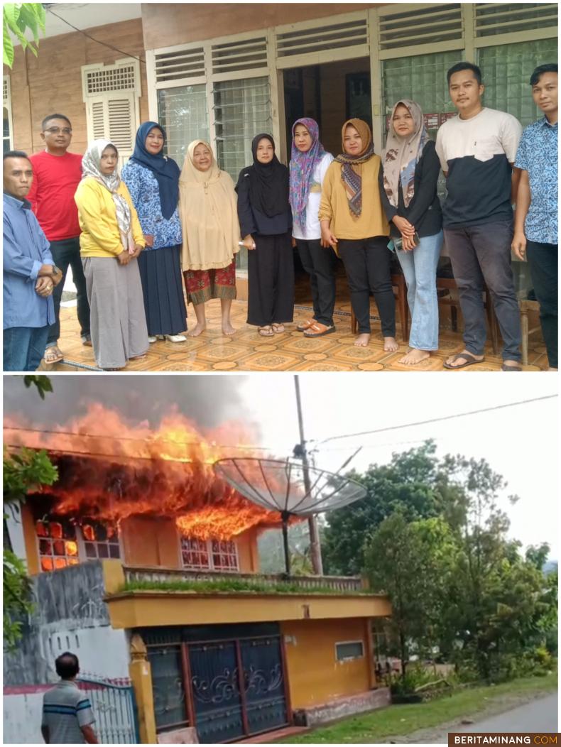 Pj. Wali Nagari Sako Pasia Talang Kecamatan Sungai Pagu, Yesri Nora, bersama perangkat Nagari usai menyambangi rumah Irma Wahyuni korban kebakaran rumah pada hari Senin (29/5/2023) lalu. Usai menyalurkan bantuan Pemerintahan Nagari, Kamis (1/6/2023). Foto Afrizal Amir