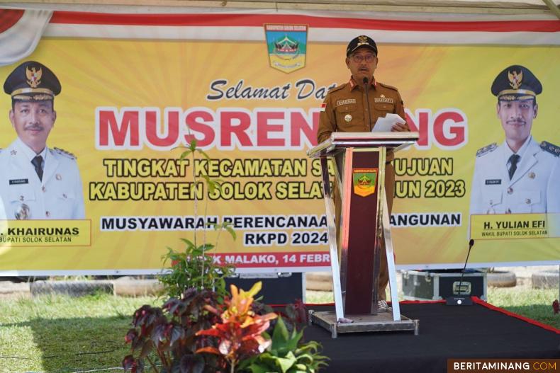 Bupati Solsel saat pembukaan Musrenbang di Kexmata6Pauh Duo, Rabu (15/2/2023). Foto Diskominfo