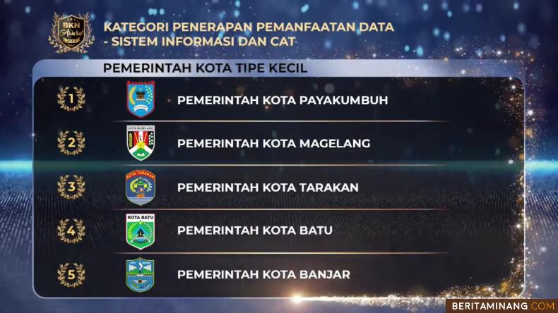 Pemko Payakumbuh Dapat Penghargaan Kategori Penerapan Pemanfaatan Data Sistem Informasi