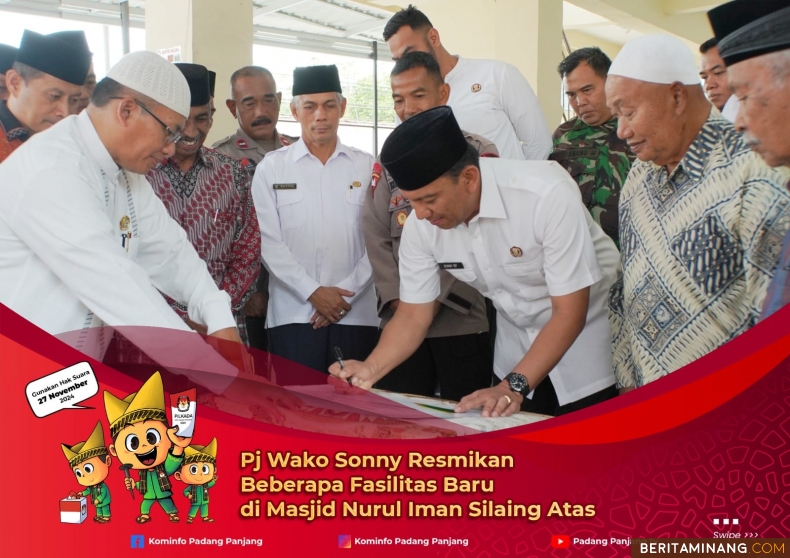 Penjabat (Pj) Wali Kota Padang Panjang, Sonny Budaya Putra, AP, M.Si ketika resmikan fasilitas baru Masjid Nurul Iman Silaing Atas, Rabu (6/11/2024). Foto: Kominfo Padang Panjang