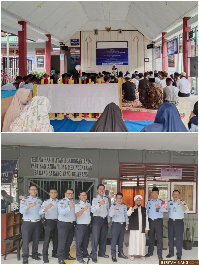 Suasana tausiah oleh Ustad KH. Abdurahman Albanjari saat kunjungan Safari Dakwa dan Foto bersama dengan Kabag Umum Kanwil Kemenkumham, Syapawi, Kabid Keamanan,  Edi Cahyono, dan Kasubid Keamanan Anugerah Pratama, Karutan Muaralabuh, Sarwono di Rutan Muaralabuh, Senin (20/2/2023). Foto-foto. Satria Humas Rutan Muaralabuh