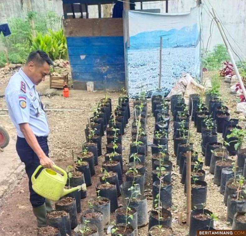 Kepala Kantor Kemenkum-Ham, Sumbar R.Andika Dwi Prasetya saat pelaksanaan pencanangan gerakan menanam cabai di Lapas dan Rutan se-Sumbar. Foto Humas Kemenkum-Ham Sumbar.