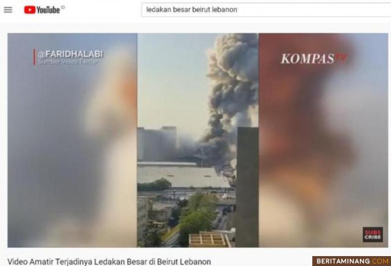 Gumpalan asap besar membubung di atas lokasi ledakan di Beirut Libanon. Ist