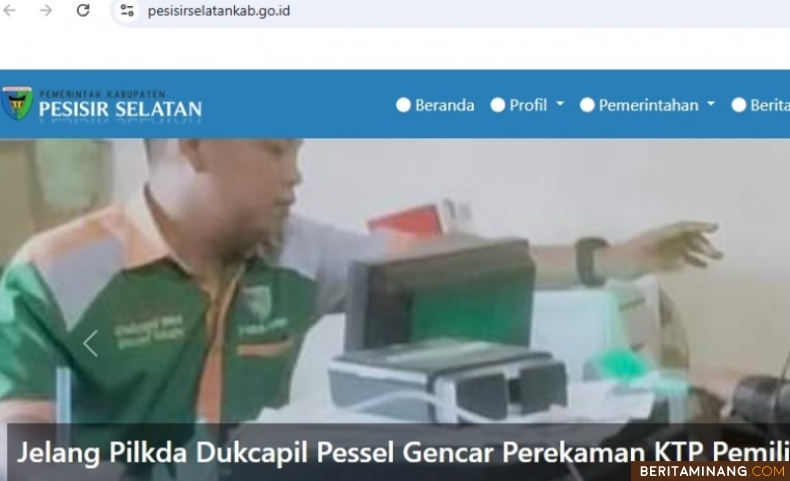 Tampilan web resmi Pemkab Pessel.